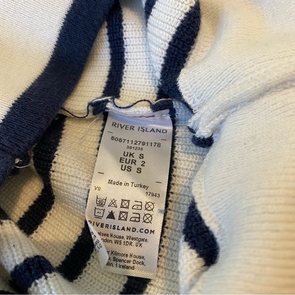 River Island Knit Half Zip Stripe Sweater In White and Navy Mens Small Ribbed - Picture 4 of 10